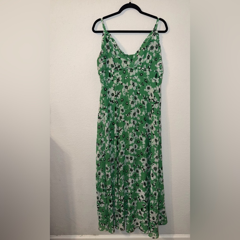 Green Floral V-Neck Lined Maxi Dress